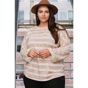 Stripe Printed French Terry Top/ Round Neckline/ Contrasting Long Sleeves- USA